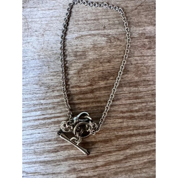 Juicy Couture Logo Heart Silver Tone Chain Link Toggle Necklace 16” - Picture 7 of 8